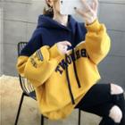 Letter Embroidered Two-tone Oversized Hoodie