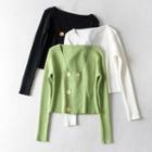 Square Collar Buttoned Knit Top
