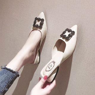 Pointed Buckled Low-heel Mules