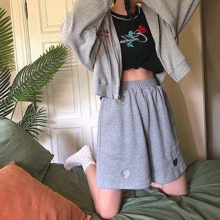 Heart Embroidered Loose Fit Shorts