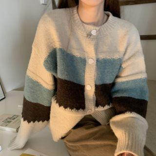 Panel Cardigan Off-white & Blue & Black - One Size