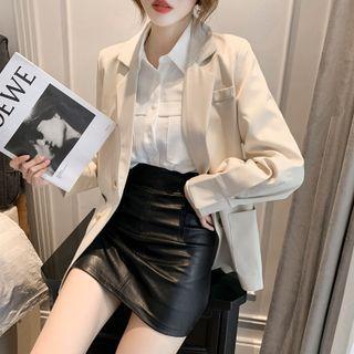 Padded Shoulder Double Breasted Plain Blazer
