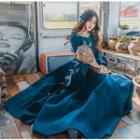 Long-sleeve Butterfly Applique Midi A-line Dress
