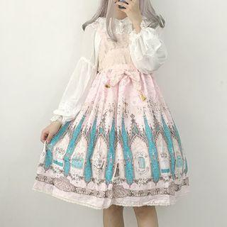 Lace Trim Printed Pinafore Dress