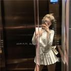 Long-sleeve Pleated Mini Shirtdress White - One Size