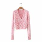 Pattern V-neck Cardigan Red & White - One Size