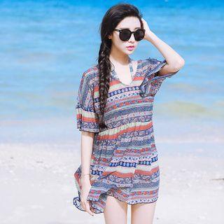 Set: Patterned 2-piece Swimsuit + Cover-up