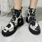 Milk Cow Print Lace-up Short Boots