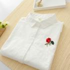 Rose Embroidered Long-sleeve Shirt