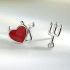 Asymmetrical Devil Heart Stud Earring 1 Pair - 1 Silver & 1 Red - One Size