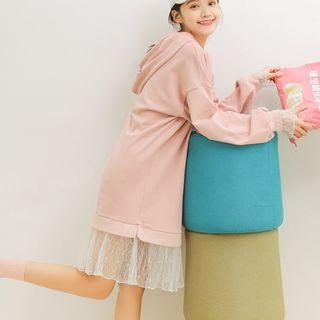 Mesh Panel Hoodie Dress Pink - One Size