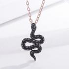 Rhinestone Snake Pendant Necklace Black - One Size