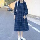 Long-sleeve Plaid Midi Dress Plaid - Blue - One Size