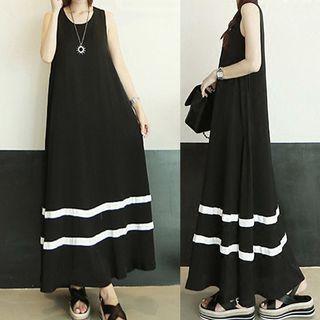 Sleeveless Contrast-trim Maxi A-line Dress