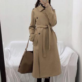 Plain Loose-fit Long Coat As Figure - One Size