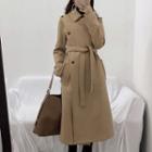 Plain Loose-fit Long Coat As Figure - One Size