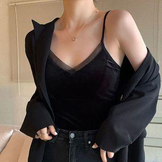 V-neck Pleuche Padded Camisole Top