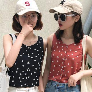 Dotted Sleeveless Chiffon Crop Top