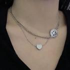 Smiley & Heart Pendant Layered Choker Silver - One Size