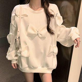 Bow Accent Sweatshirt White - One Size