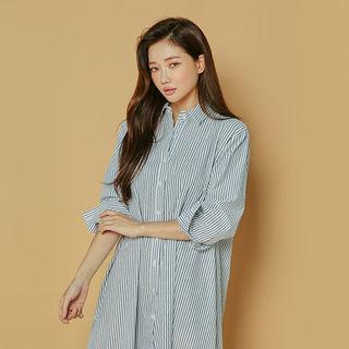 Average 170 Ruffled Striped Long Shirtdress Blue - One Size