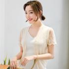 Lace Panel Short Sleeve Cardigan