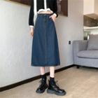 High-waist A-line Slit Denim Midi Skirt