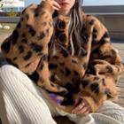 Oversized Round-neck Leopard Printed Long-sleeve Sweater