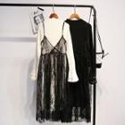 Set: Mock Neck Knit Dress + Spaghetti-strap Lace Dress