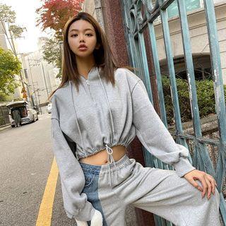 Drawstring Napped Cropped Hoodie