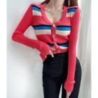 Plunge-neck Slim-fit Striped Cardigan