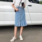 Button-detail Midi Denim Skirt