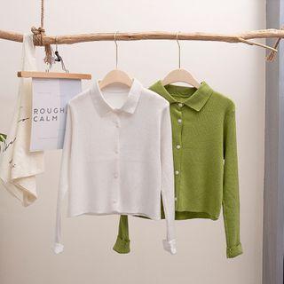 Collared Plain Knit Cardigan