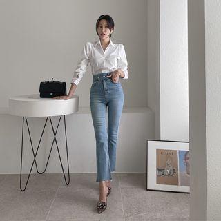 High-rise Tab-waist Bootcut Jeans