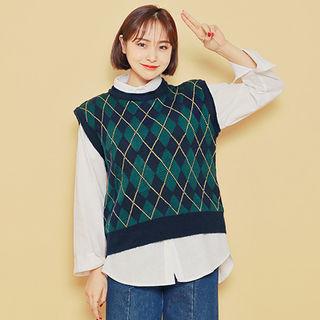 Round-neck Argyle Vest
