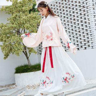 Long-sleeve Embroidered Hanfu Top / A-line Maxi Skirt / Set