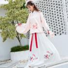 Long-sleeve Embroidered Hanfu Top / A-line Maxi Skirt / Set