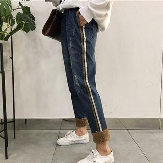 Fleece Trim Cropped Jeans