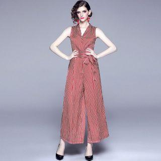 Sleeveless Pattern Wide-leg Jumpsuit