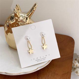Star Faux Pearl Dangle Earring 1 Pair - Stud Earrings - Gold - One Size