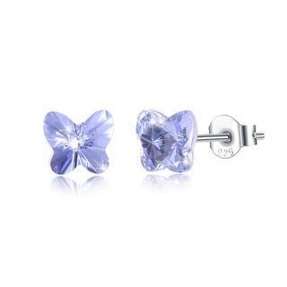925 Sterling Silve Elegant Noble Romantic Sweet Fantasy Butterfly Earrings With Light Blue Austrian Element Crystal Silver - One Size
