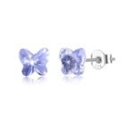 925 Sterling Silve Elegant Noble Romantic Sweet Fantasy Butterfly Earrings With Light Blue Austrian Element Crystal Silver - One Size