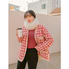 Plus Size V-neck Tweed Jacket