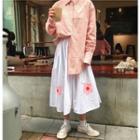 Flower Print Midi A-line Skirt White - One Size