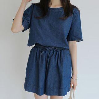 Set: Short-sleeve Denim Top + Shorts
