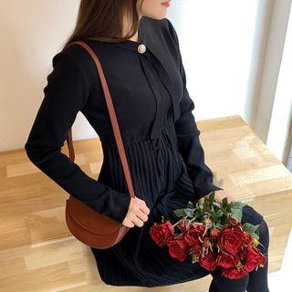 Tie-neck Pleated Mini Knit Dress