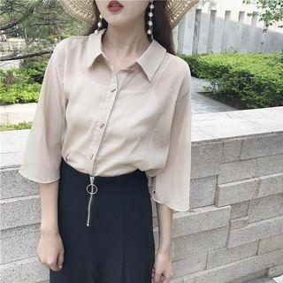 Set: Plain 3/4 Sleeve Shirt + Camisole Top