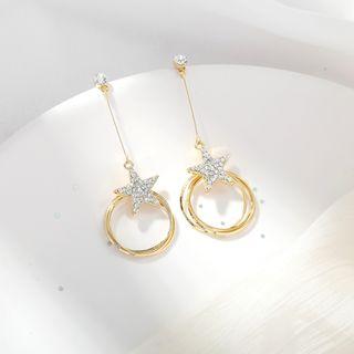 925 Sterling Silver Rhinestone Star Earrings 1 Pair - As Shown In Figure - One Size