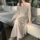 Long-sleeve Lace Midi Dress Almond - One Size