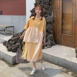 Plaid Mesh Short-sleeve Dress